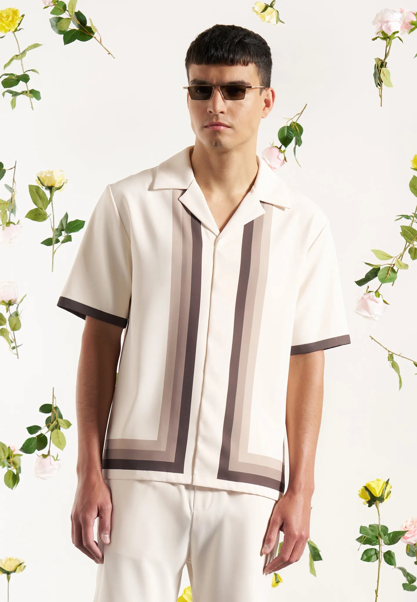 Nathan - Ombré Border Revere Shirt - Cream/Brown sold by Maniere De Voir product image thumbnail 3