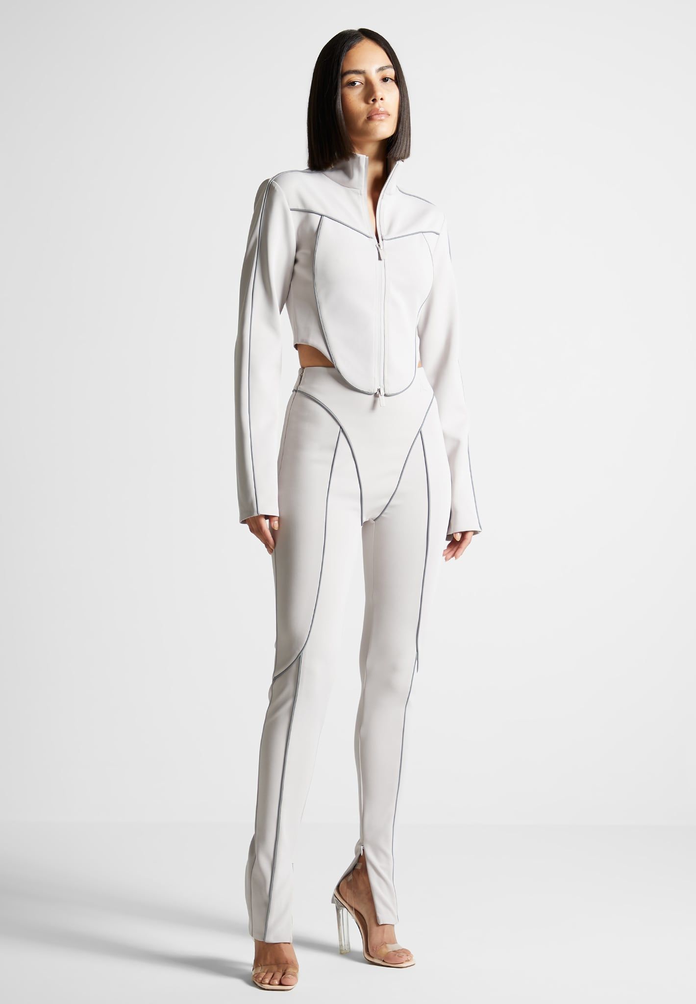 Reflective Piped Long Sleeve Corset Jacket - Grey sold by Maniere De Voir product image thumbnail 3
