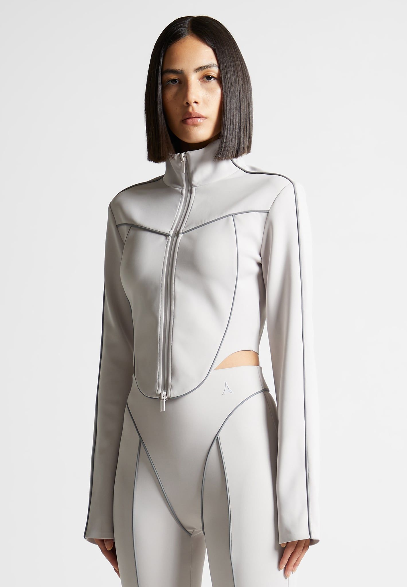 Reflective Piped Long Sleeve Corset Jacket - Grey sold by Maniere De Voir product image thumbnail 4