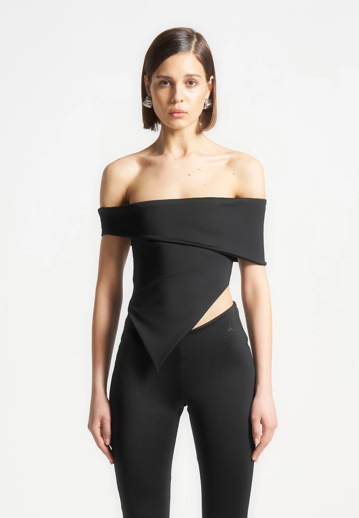 Angled Hem Bardot Top - Black sold by Maniere De Voir