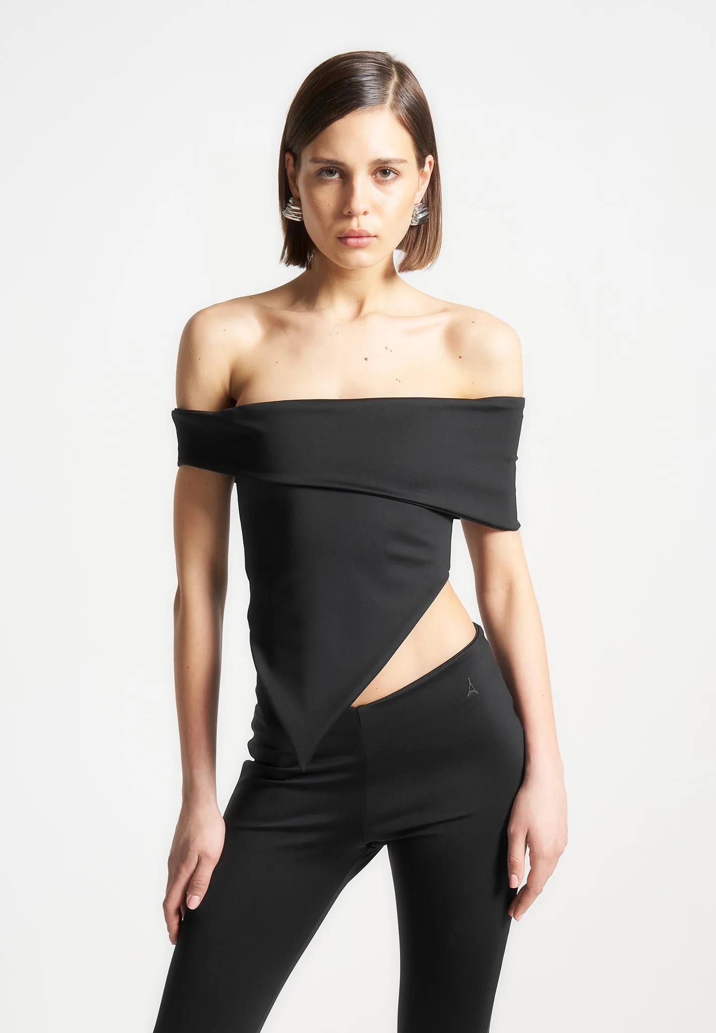 Angled Hem Bardot Top - Black sold by Maniere De Voir product image thumbnail 3