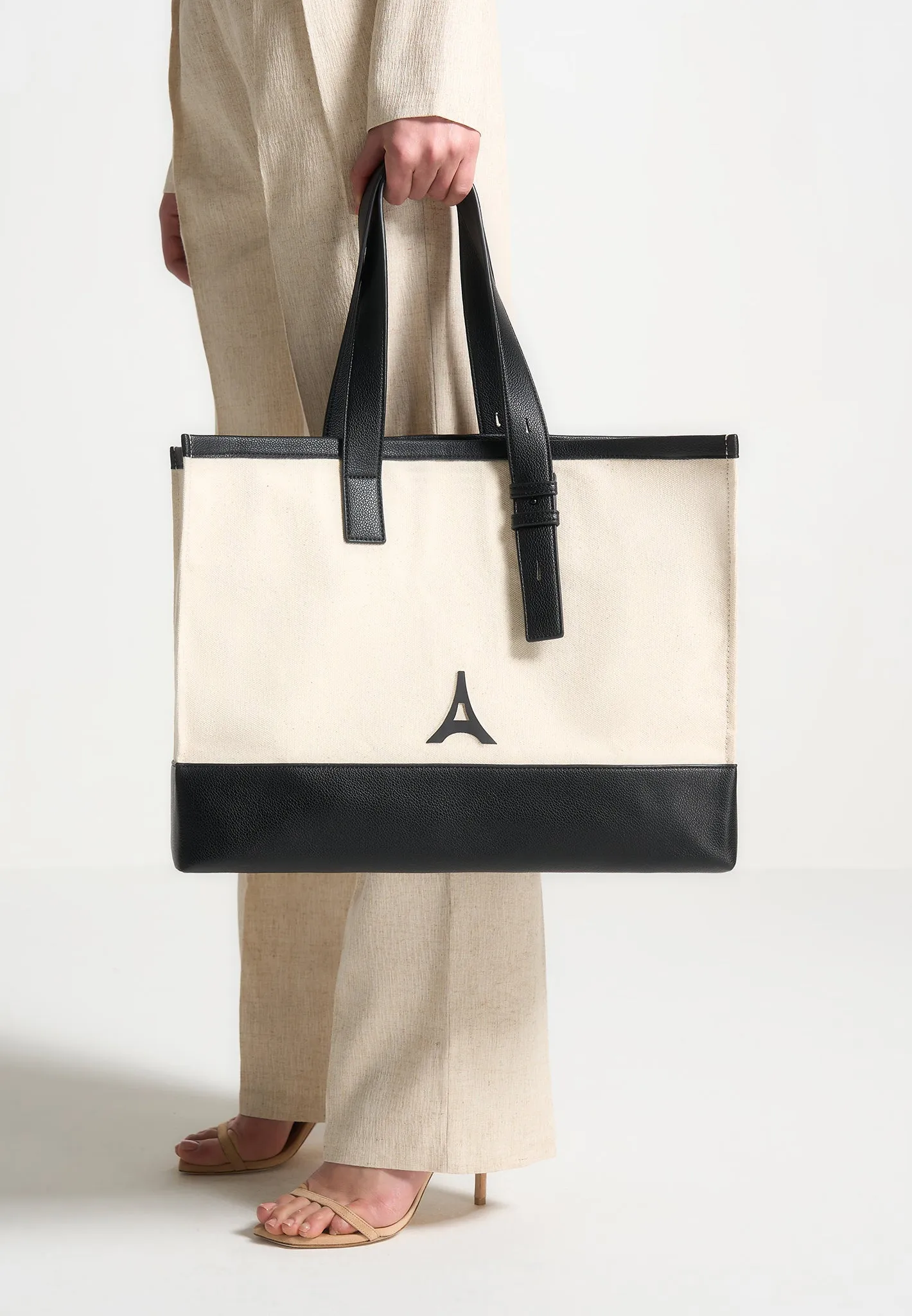 Romane - Eiffel Detail Canvas Tote Bag - Beige/Black sold by Maniere De Voir product image thumbnail 2