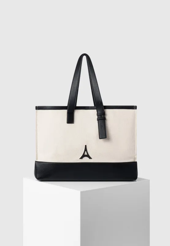 Romane - Eiffel Detail Canvas Tote Bag - Beige/Black sold by Maniere De Voir