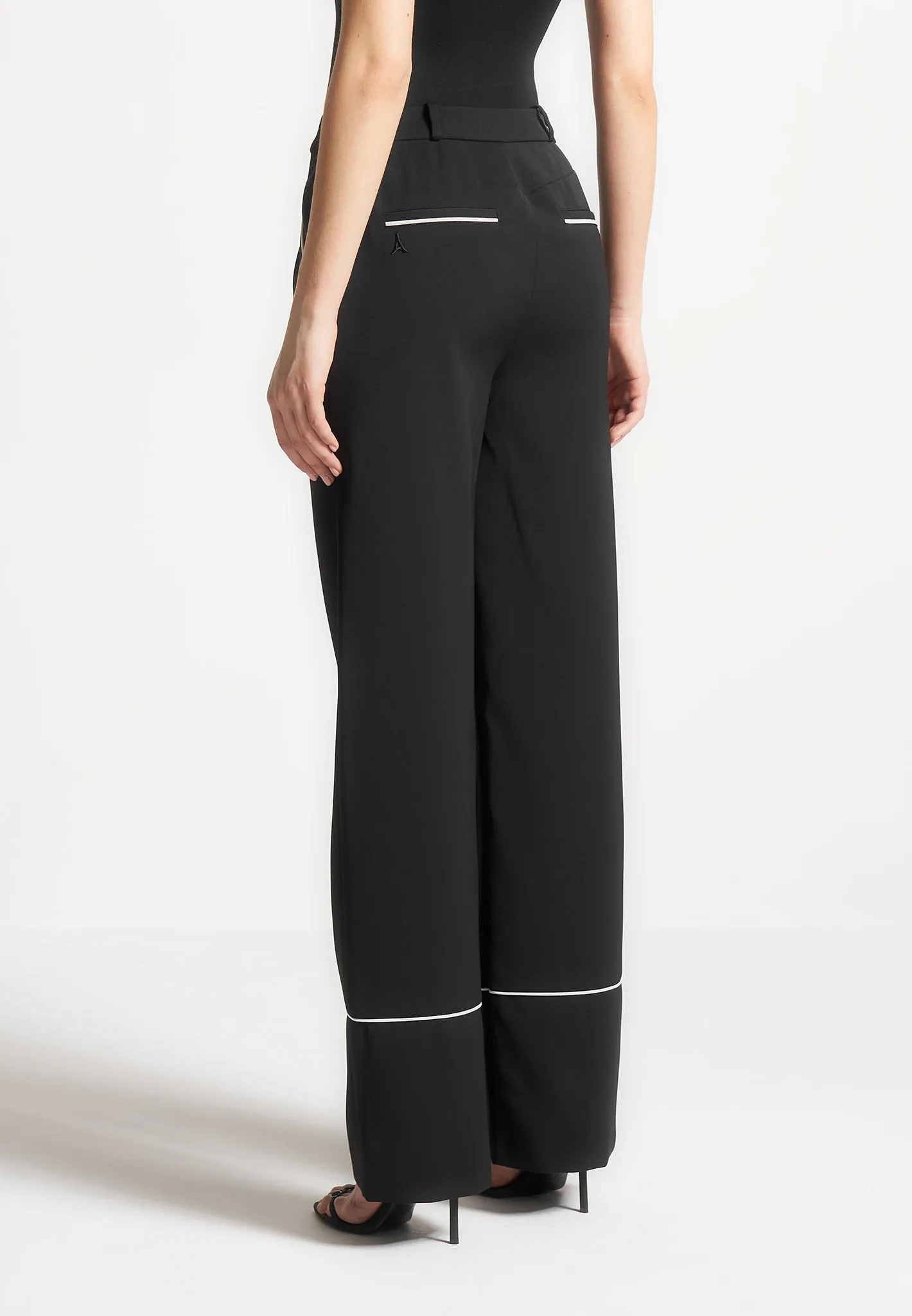 Mina - Contrast Piped Pleated Trousers - Black/White sold by Maniere De Voir product image thumbnail 4