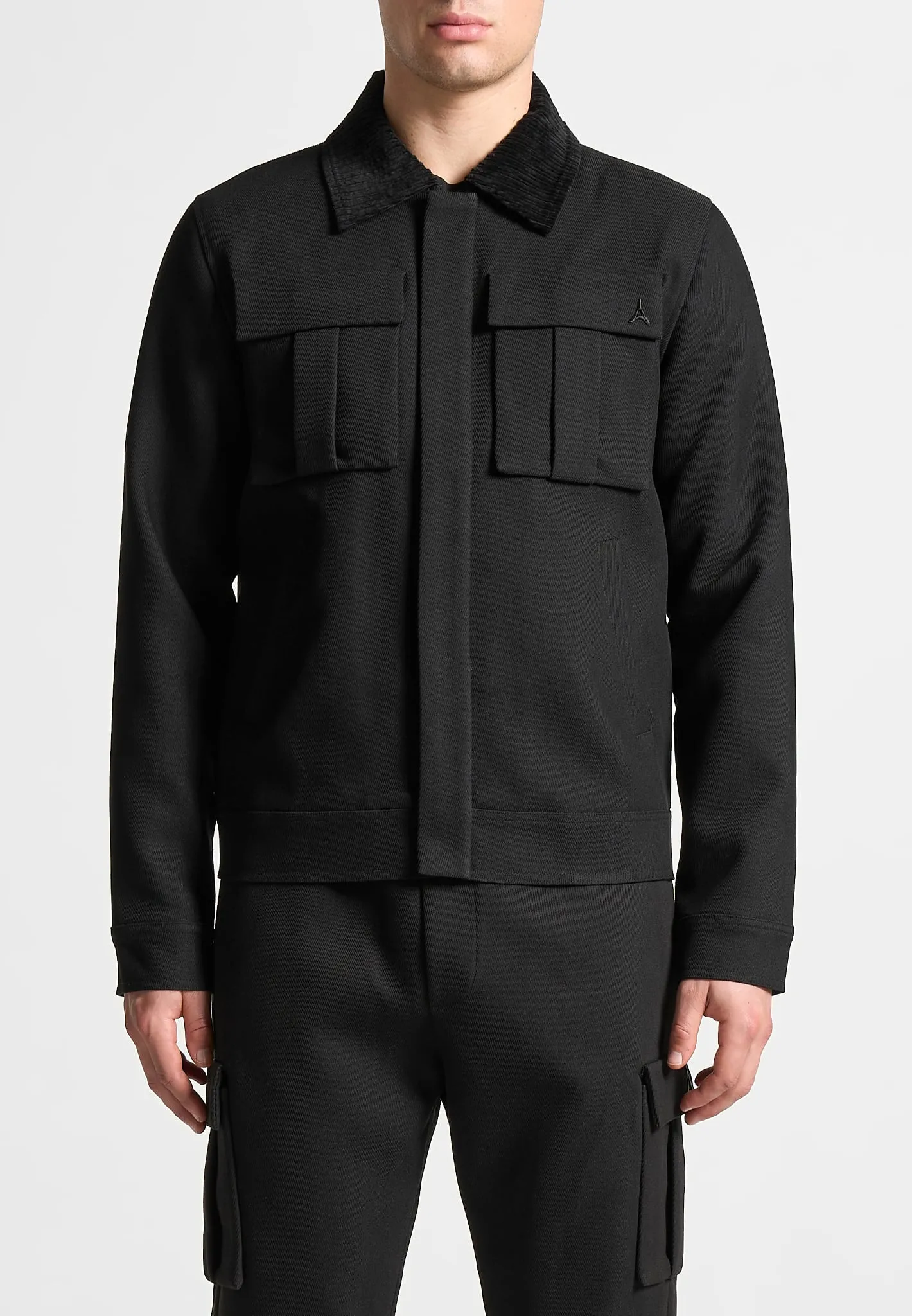 Twill Trucker Jacket with Velvet Collar - Black sold by Maniere De Voir product image thumbnail 3