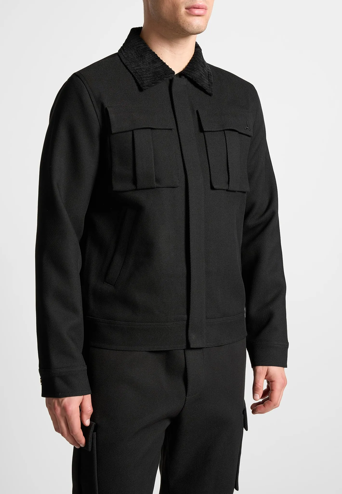 Twill Trucker Jacket with Velvet Collar - Black sold by Maniere De Voir product image thumbnail 4
