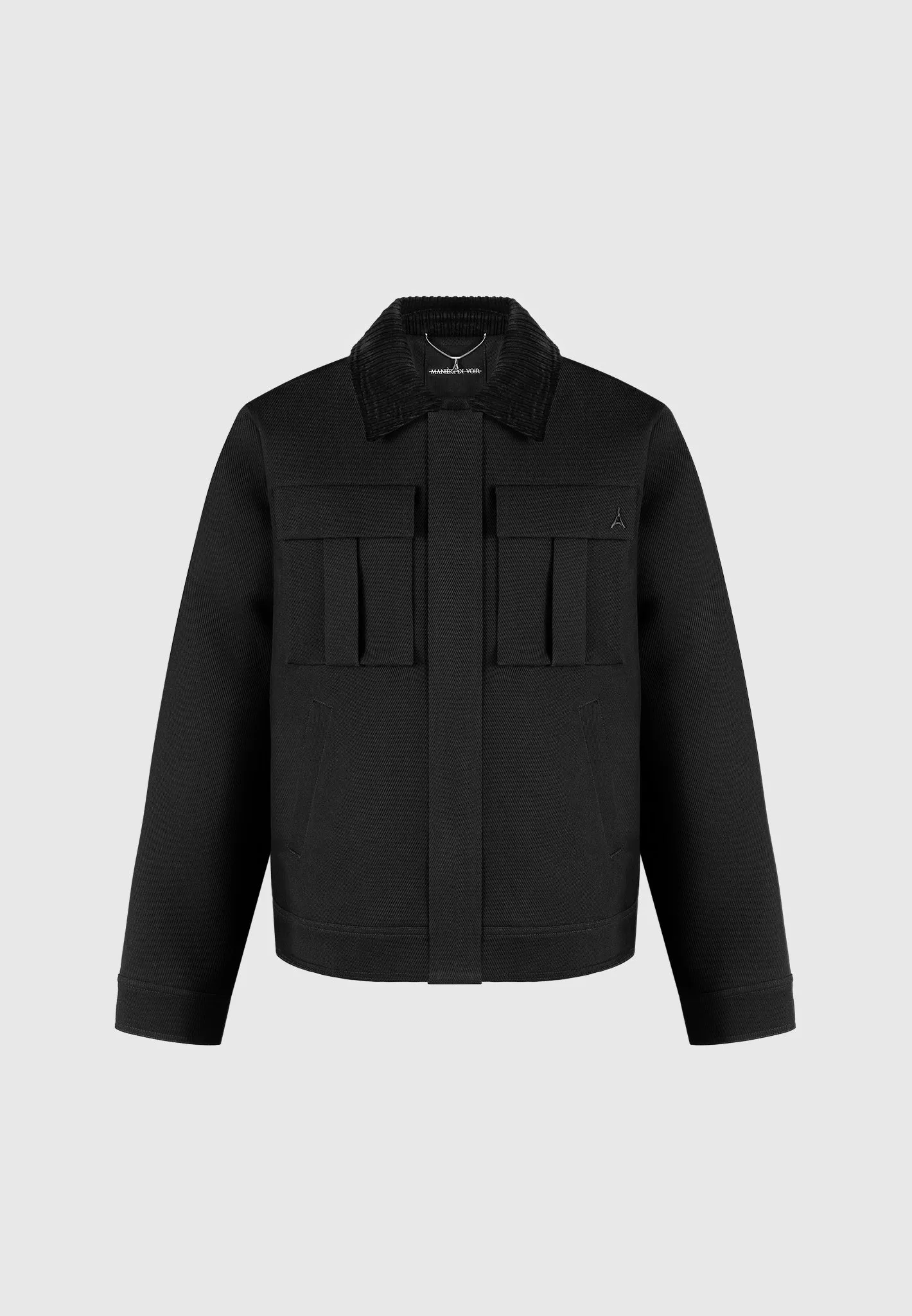 Twill Trucker Jacket with Velvet Collar - Black sold by Maniere De Voir product image thumbnail 2