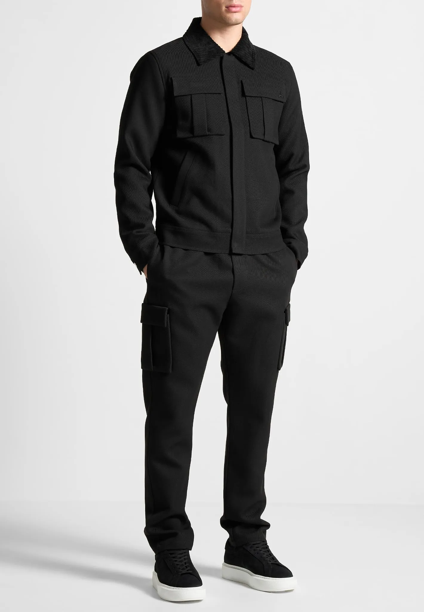 Twill Trucker Jacket with Velvet Collar - Black sold by Maniere De Voir