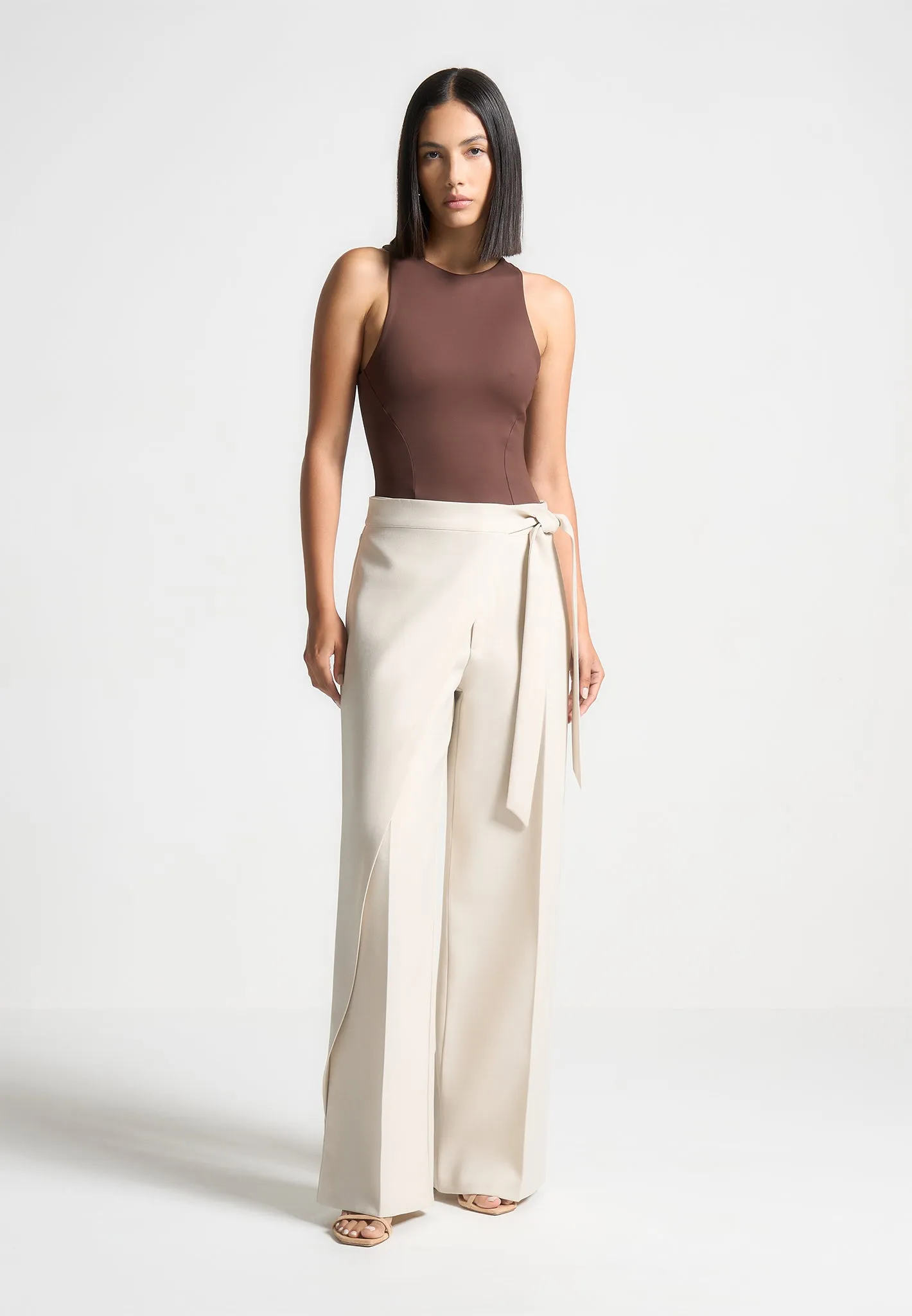 Ines - Double Layer Racer Neck Bodysuit - Brown sold by Maniere De Voir product image thumbnail 2