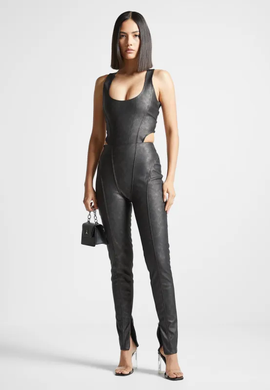 Vintage Leather Corset Jumpsuit - Black made by Maniere De Voir