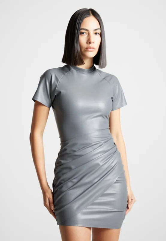 Leather Gathered Dress - Grey sold by Maniere De Voir