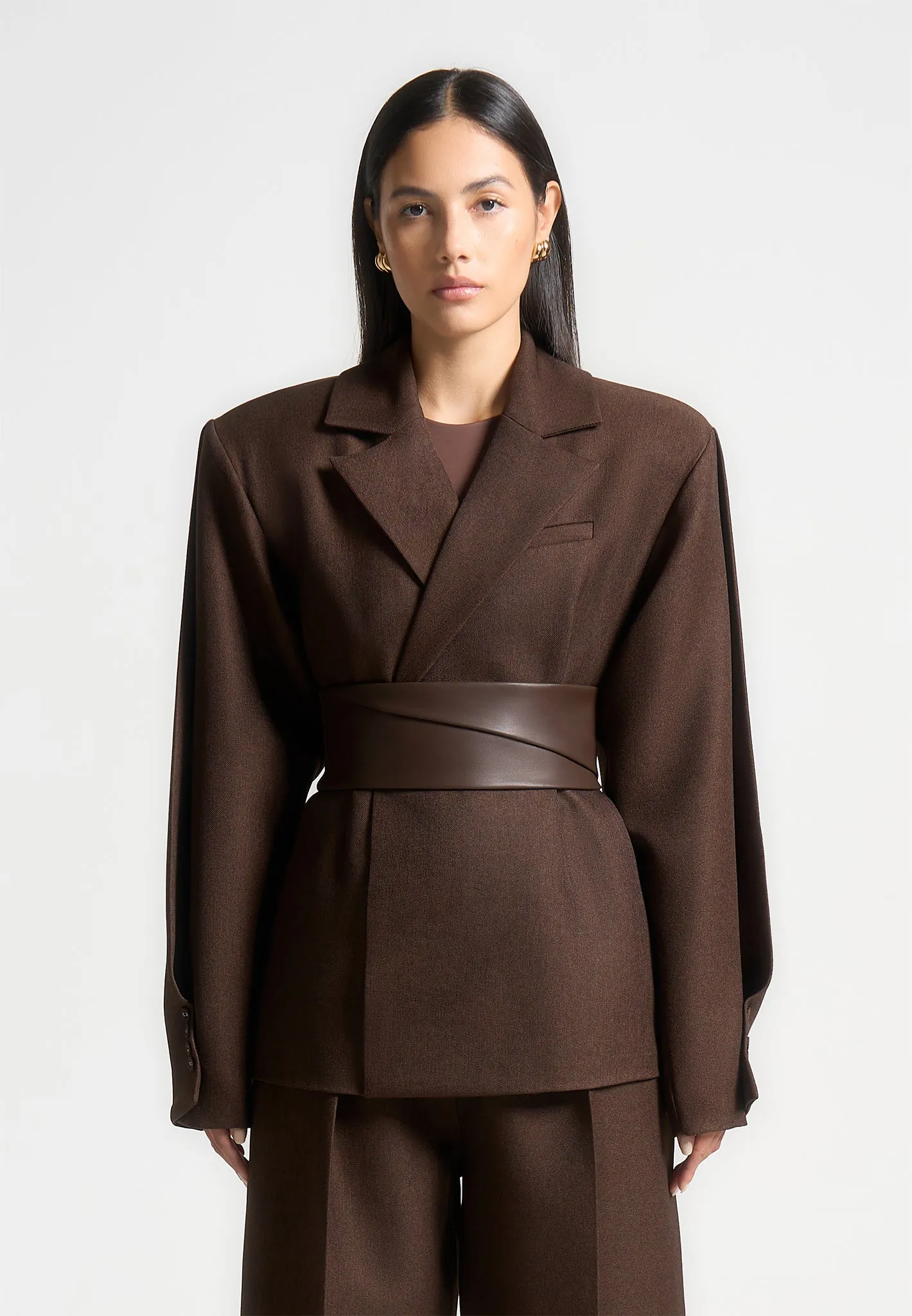 ★SCULPTOR★ Tailored Belted Blazer Brown SC24A117BR Tailored Belted Blazer Brown – Sculptor