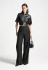 Sofia - Satin Waistband Pinstripe Trousers - Black sold by Maniere De Voir
