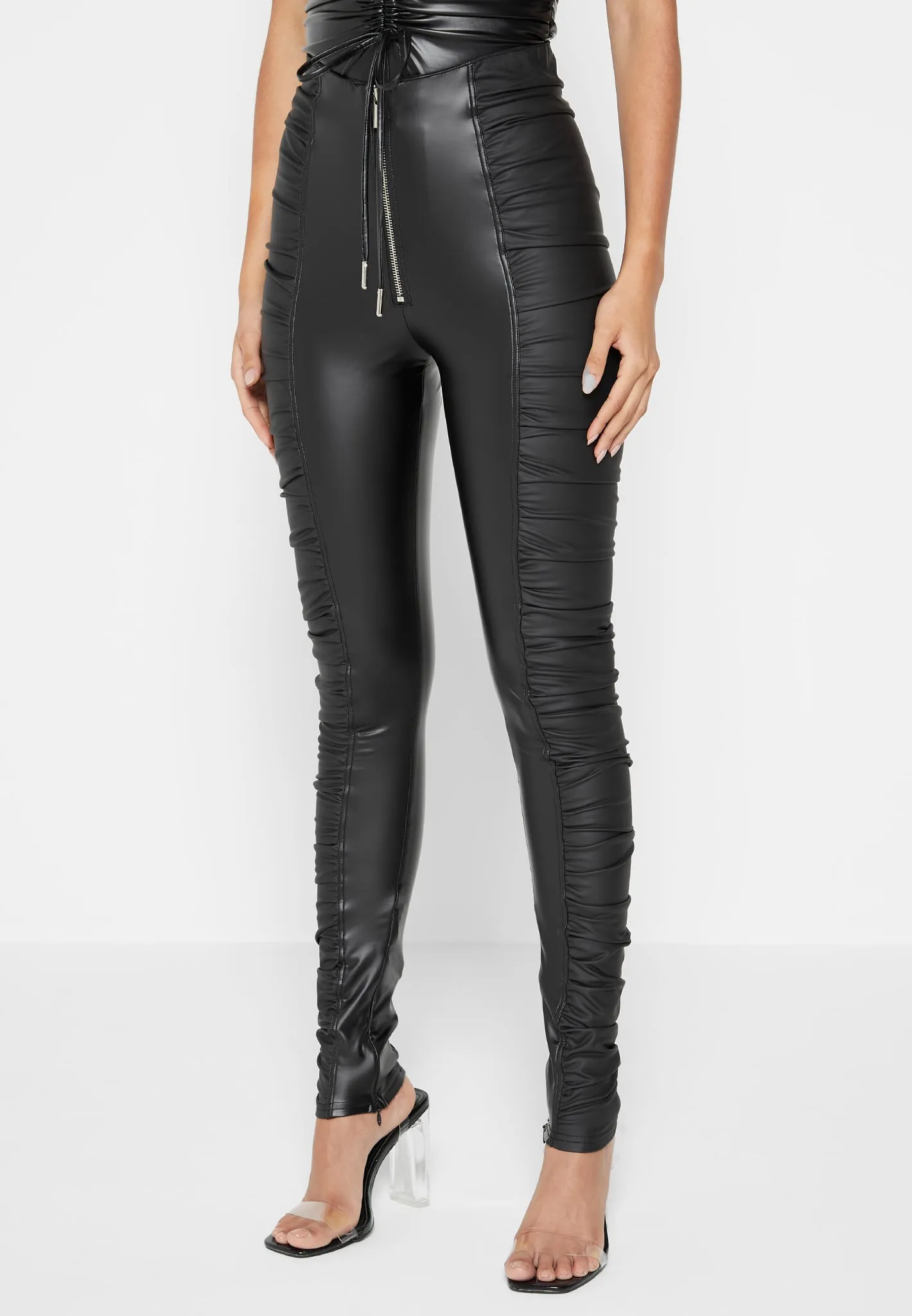 Ruched Leather Leggings - Black sold by Maniere De Voir product image thumbnail 4