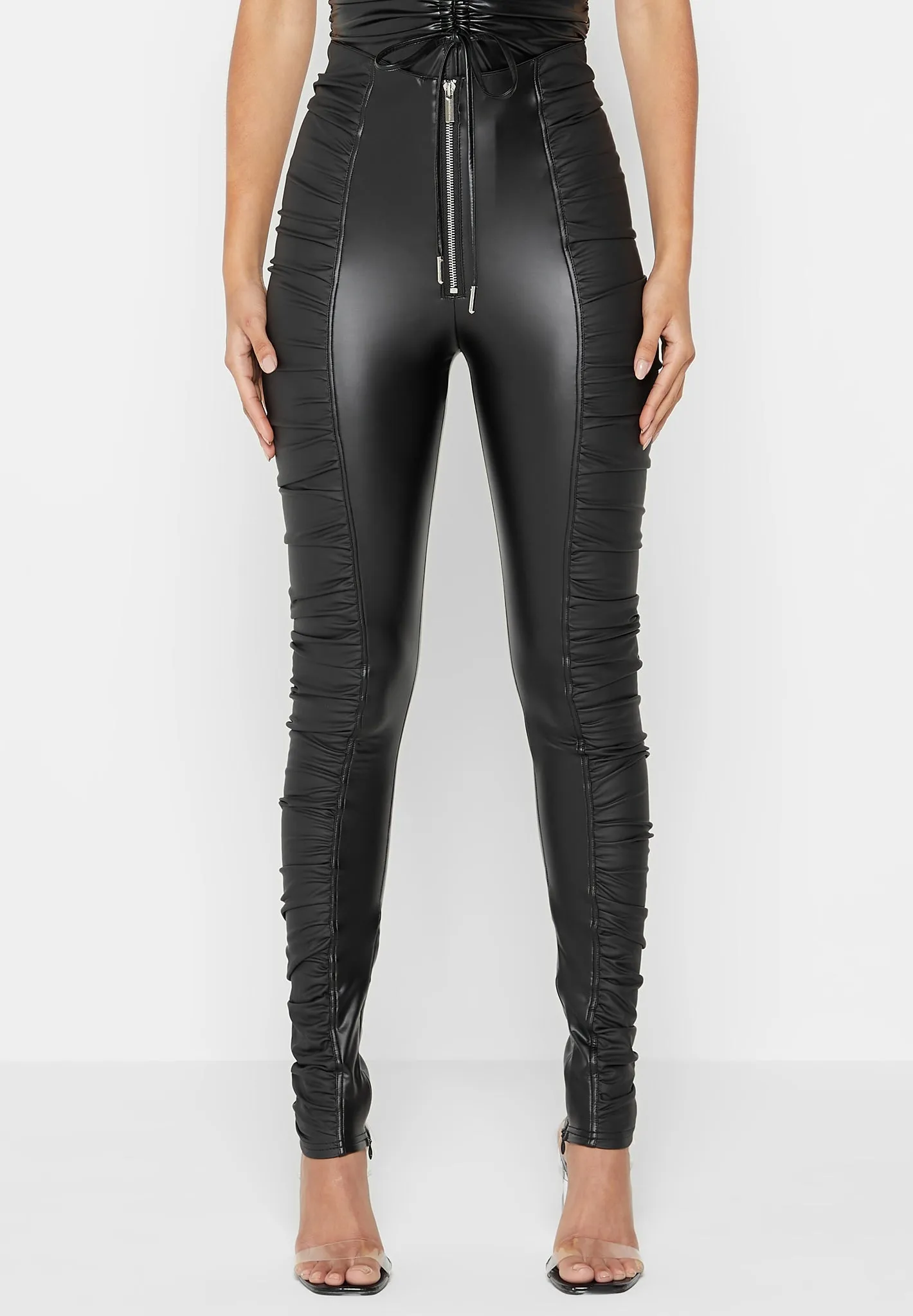 Ruched Leather Leggings - Black sold by Maniere De Voir