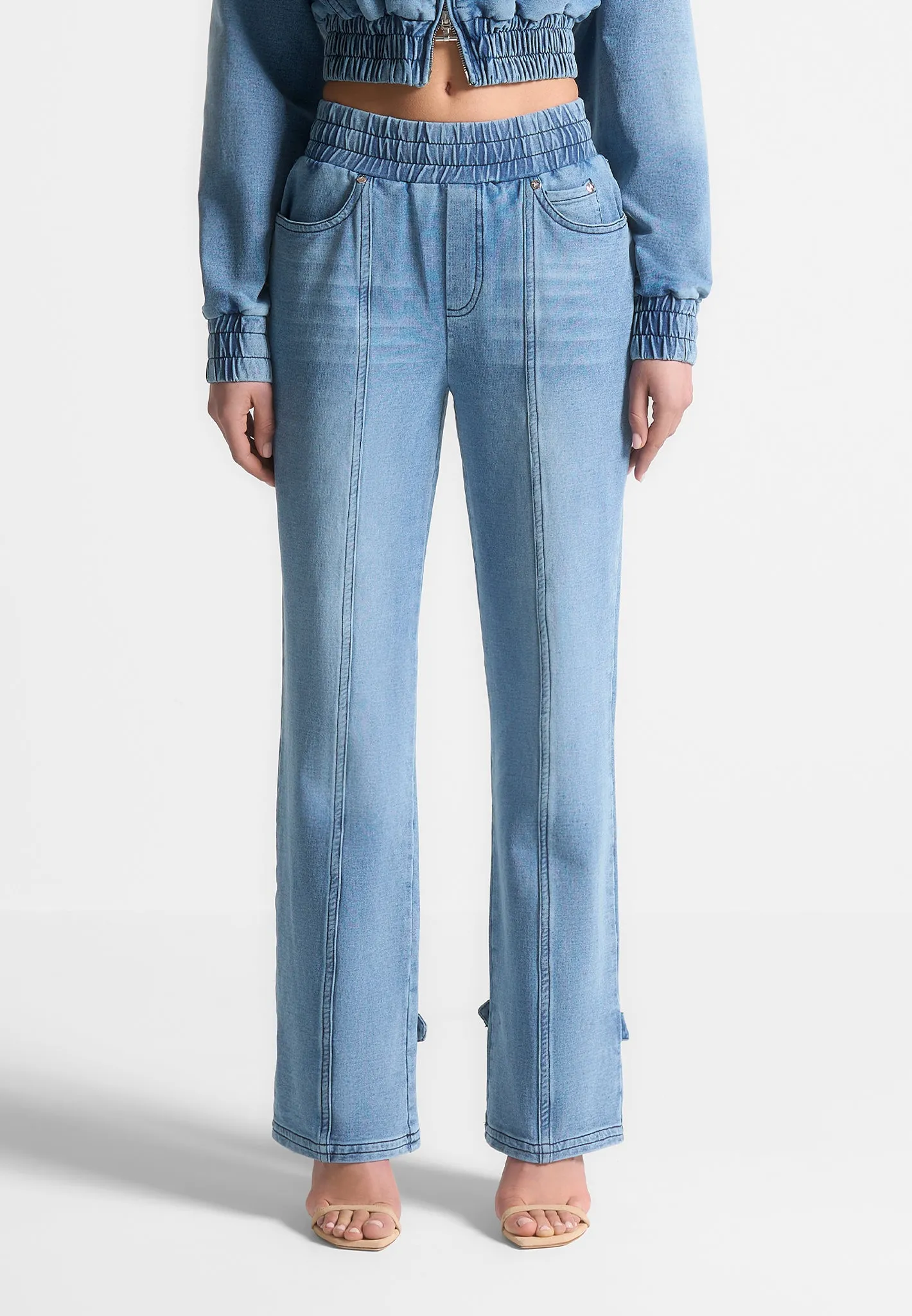 Washed Denim Jersey Joggers - Mid Blue sold by Maniere De Voir product image thumbnail 2