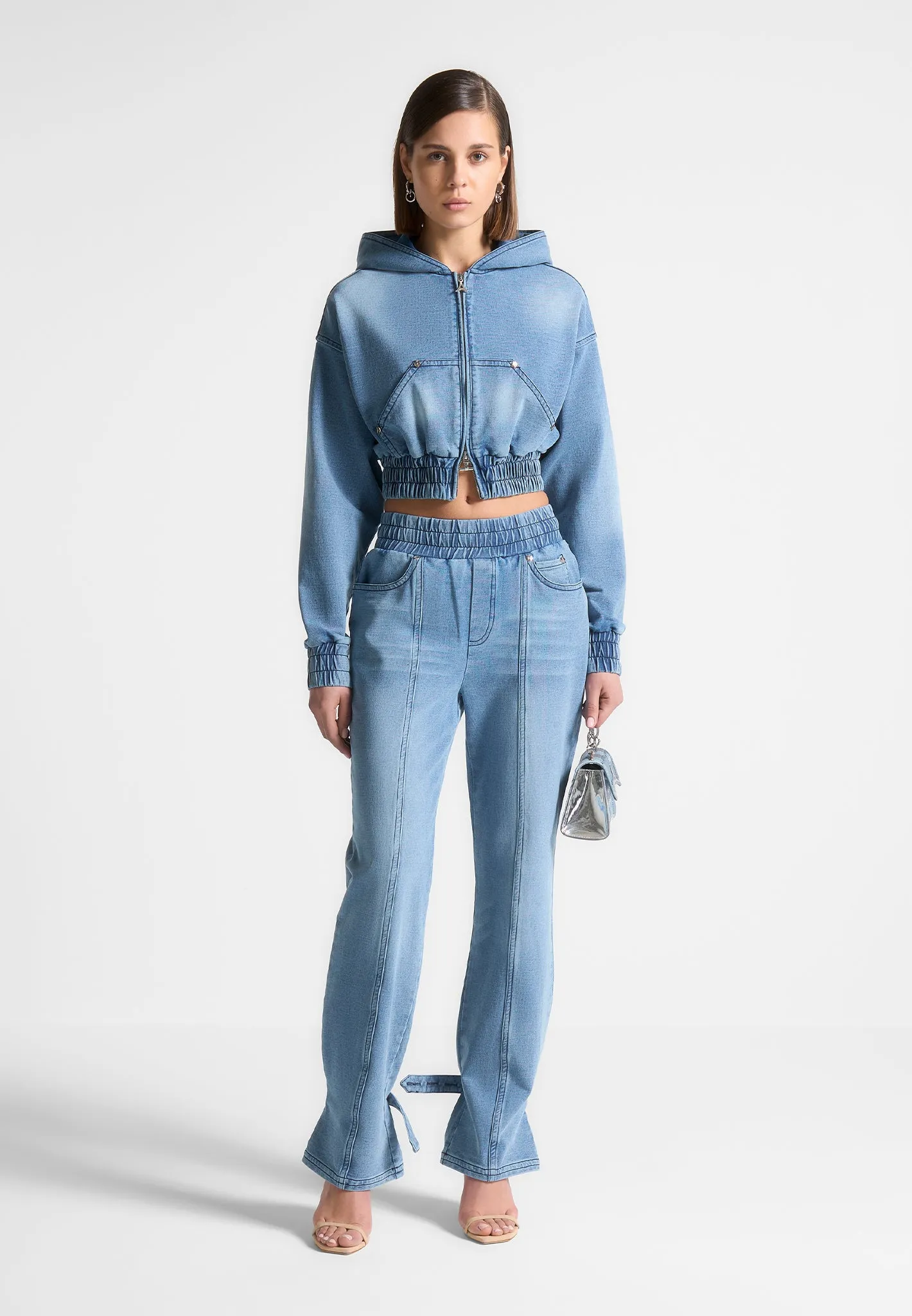 Washed Denim Jersey Joggers - Mid Blue sold by Maniere De Voir