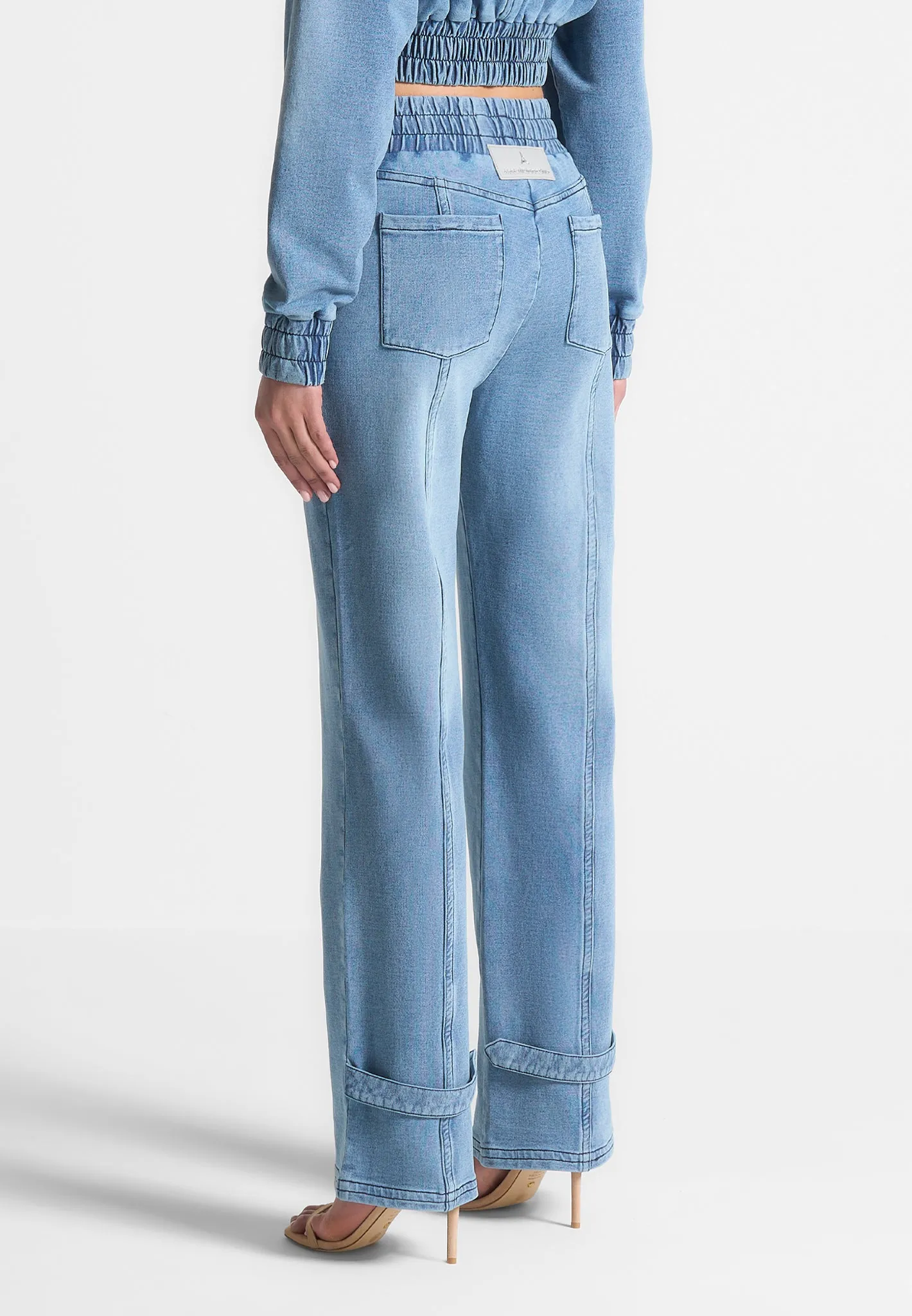 Washed Denim Jersey Joggers - Mid Blue sold by Maniere De Voir product image thumbnail 4