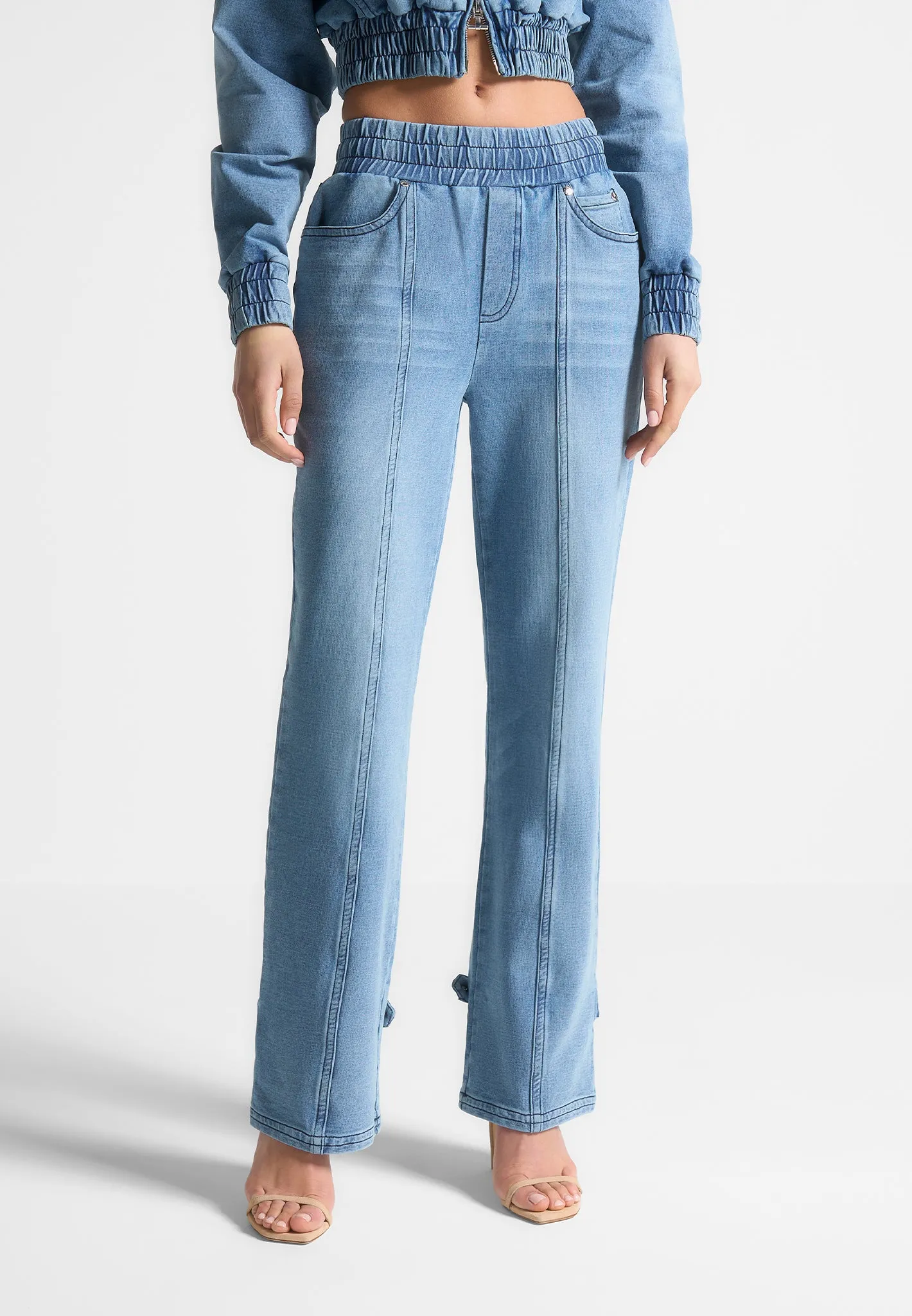 Washed Denim Jersey Joggers - Mid Blue sold by Maniere De Voir product image thumbnail 3