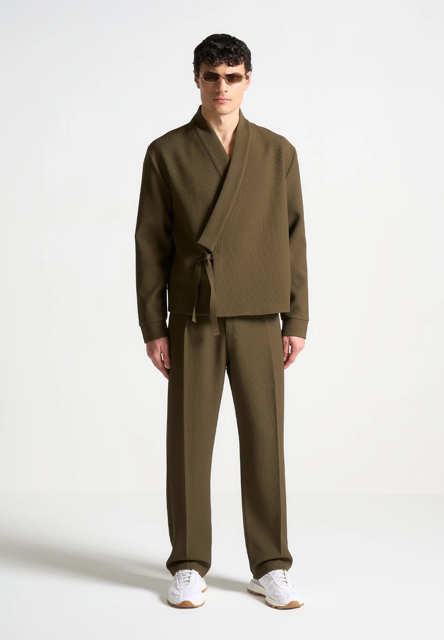 Textured Kimono Wrap Jacket - Khaki | Parallel