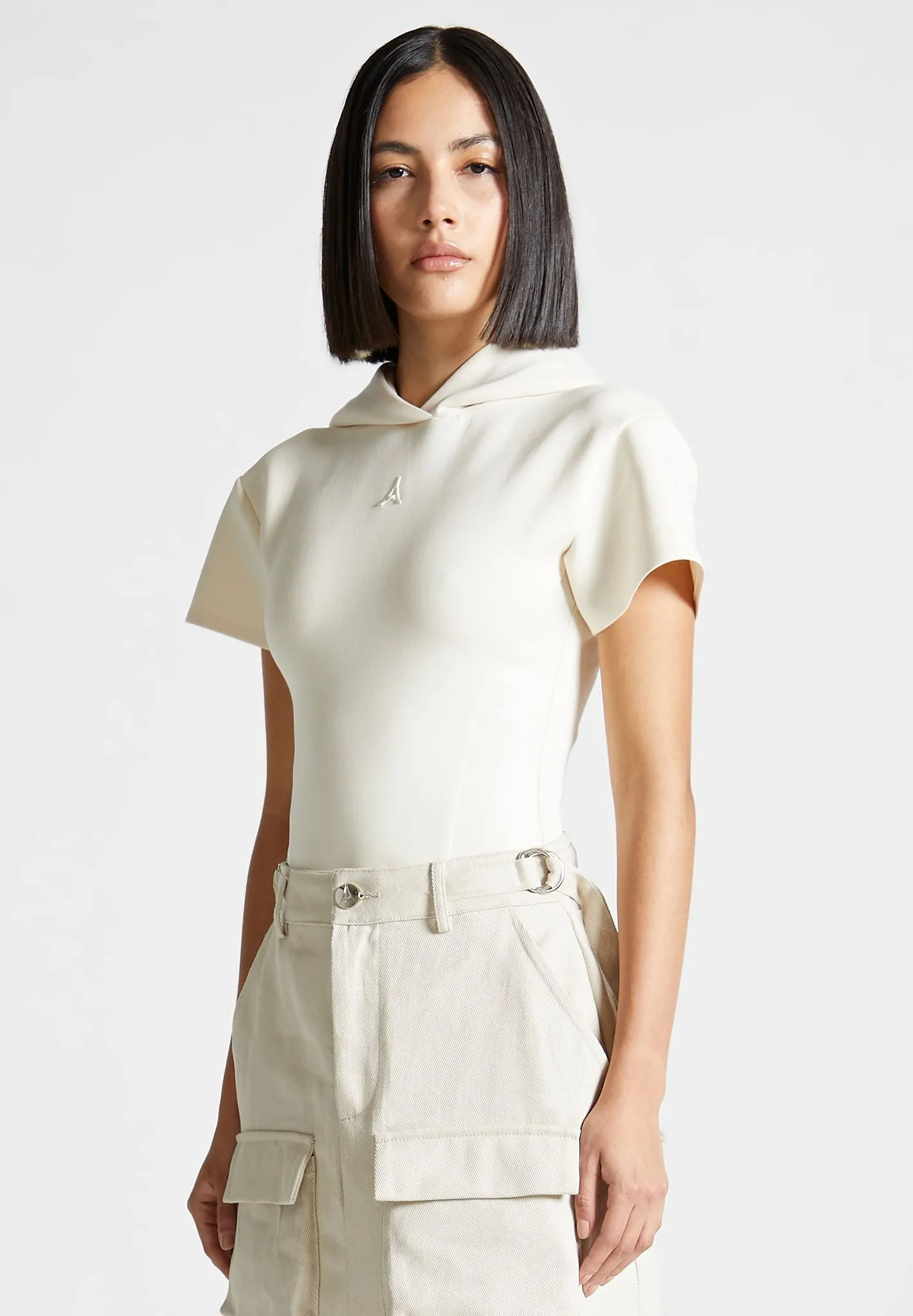 Short Sleeve Bodysuit with Hood - Beige sold by Maniere De Voir product image thumbnail 4