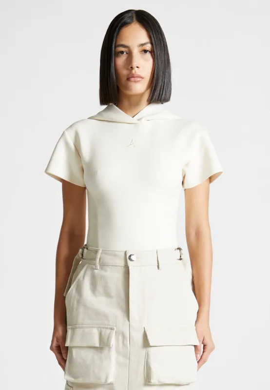 Short Sleeve Bodysuit with Hood - Beige sold by Maniere De Voir