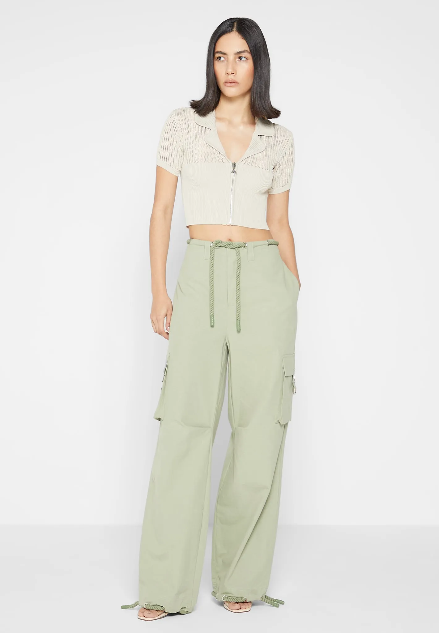 Zip Front Knitted Crop Top - Beige sold by Maniere De Voir product image thumbnail 2