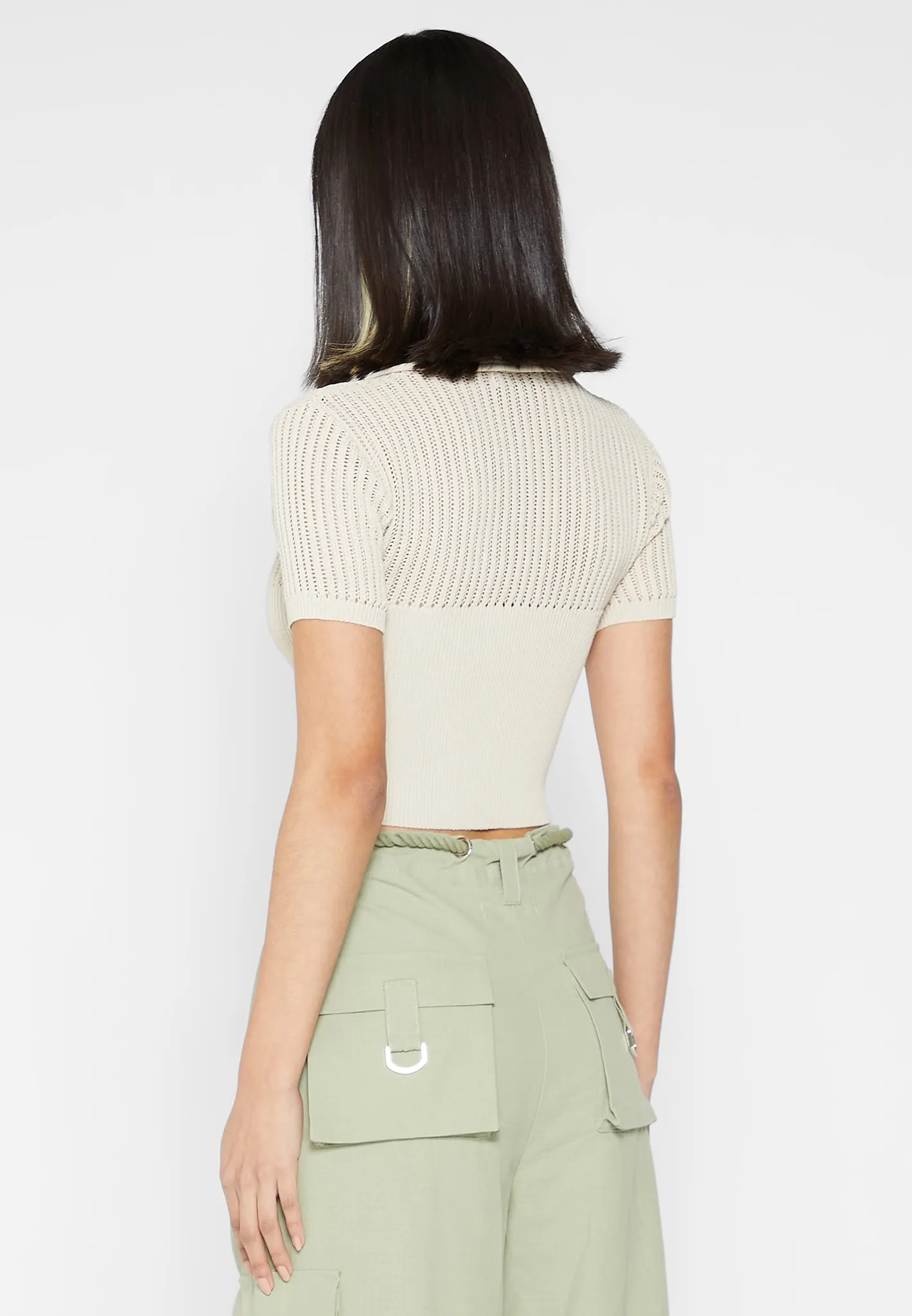 Zip Front Knitted Crop Top - Beige sold by Maniere De Voir product image thumbnail 4