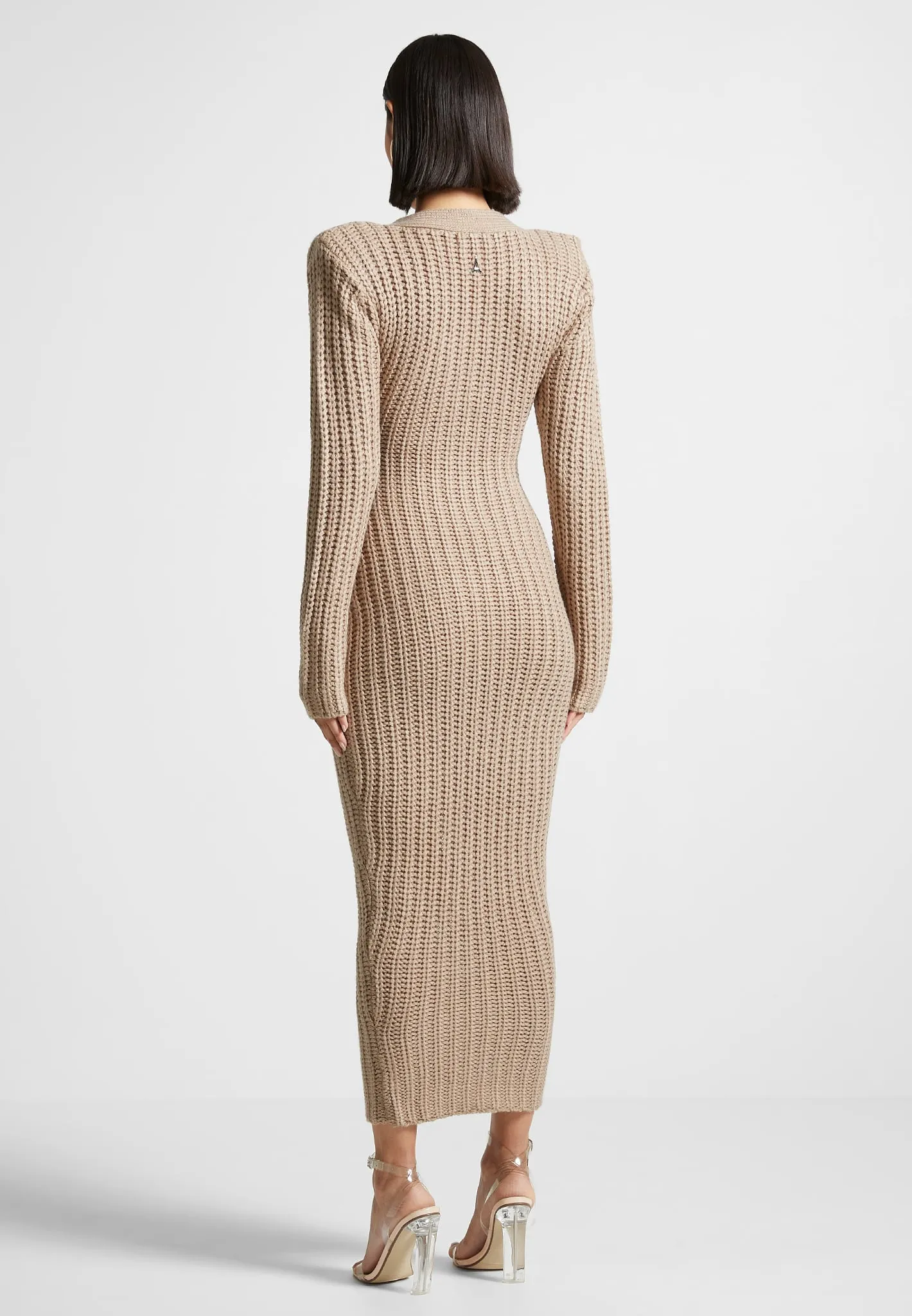 Wide Shoulder Knitted Midaxi Dress - Taupe sold by Maniere De Voir product image thumbnail 3
