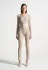 Knitted Two Tone Jumpsuit with Belt - Beige/Taupe sold by Maniere De Voir
