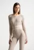 Knitted Two Tone Jumpsuit with Belt - Beige/Taupe sold by Maniere De Voir