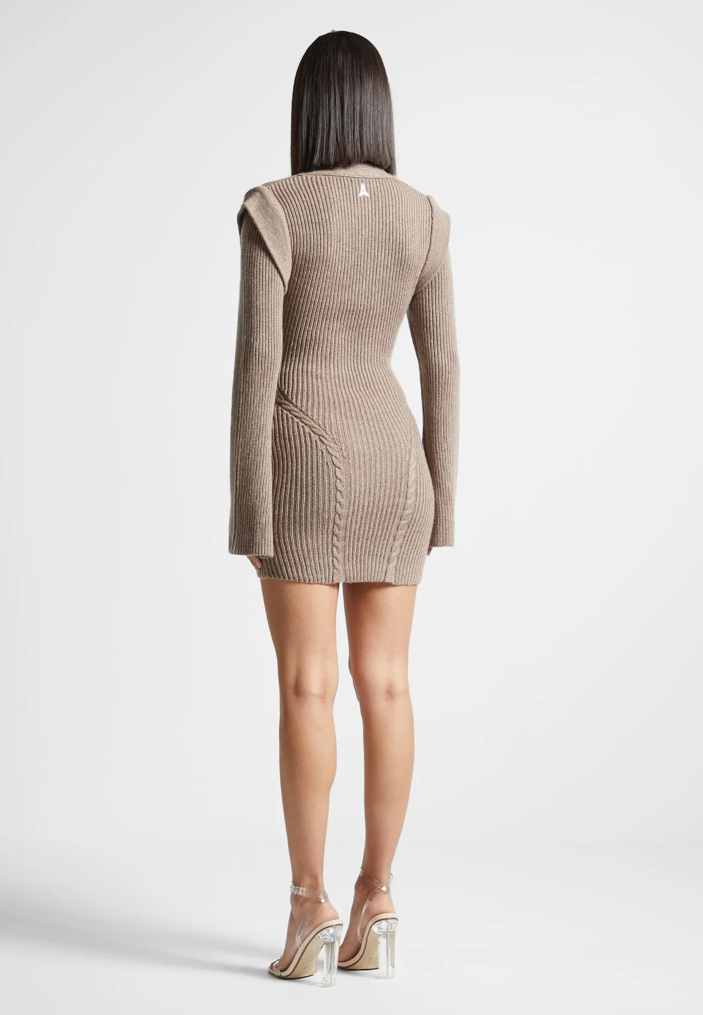 Wide Shoulder Knitted Contour Mini Dress - Taupe sold by Maniere De Voir product image thumbnail 5