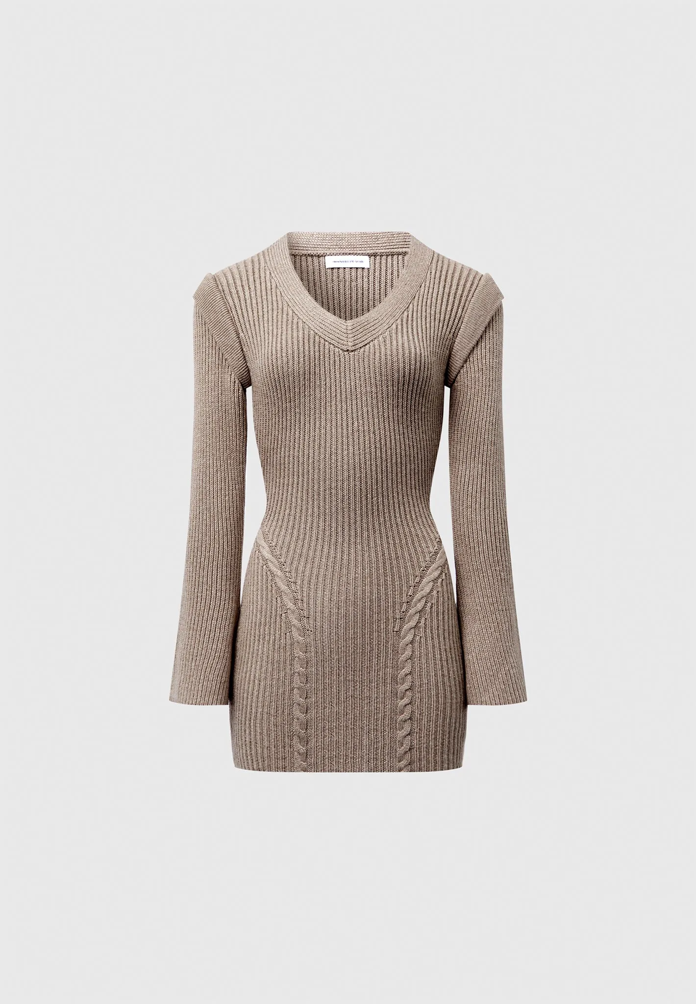 Wide Shoulder Knitted Contour Mini Dress - Taupe sold by Maniere De Voir product image thumbnail 2