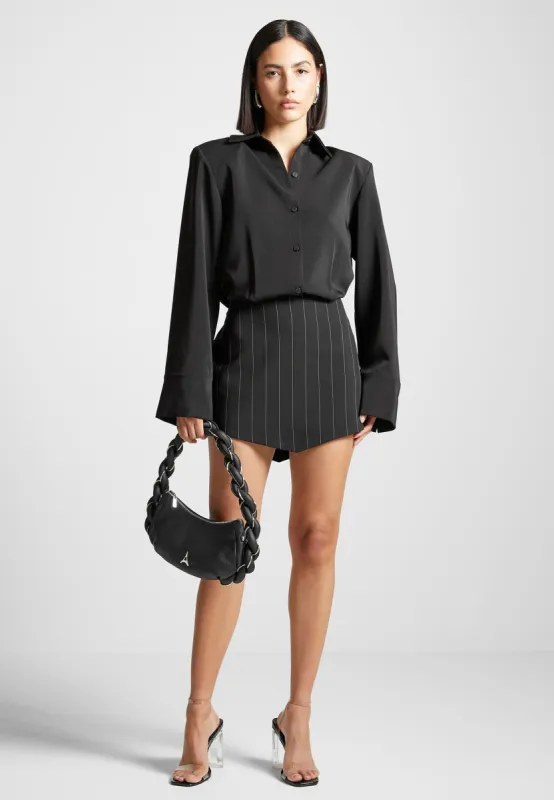Pinstripe Skirt Shirt Dress - Black sold by Maniere De Voir
