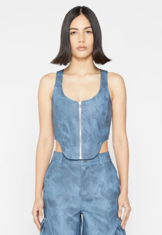 Vintage Marble Leather Corset Top - Washed Blue sold by Maniere De Voir