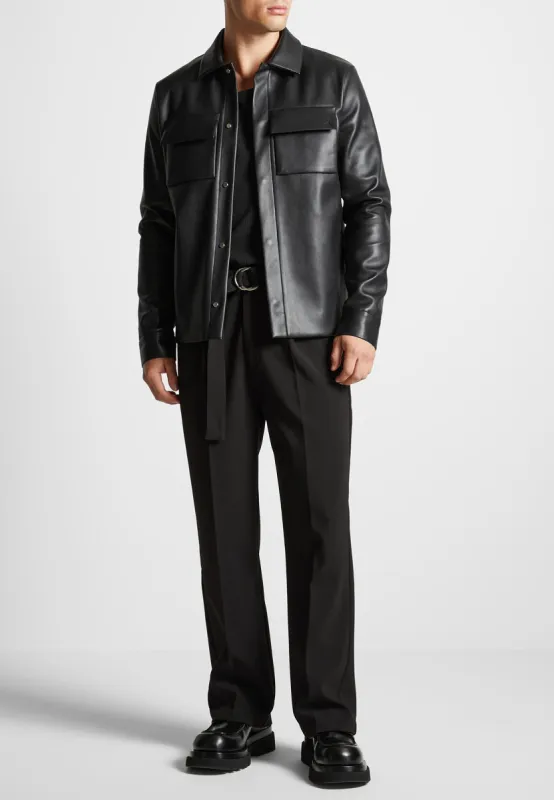 Leather Shirt Jacket - Black sold by Maniere De Voir
