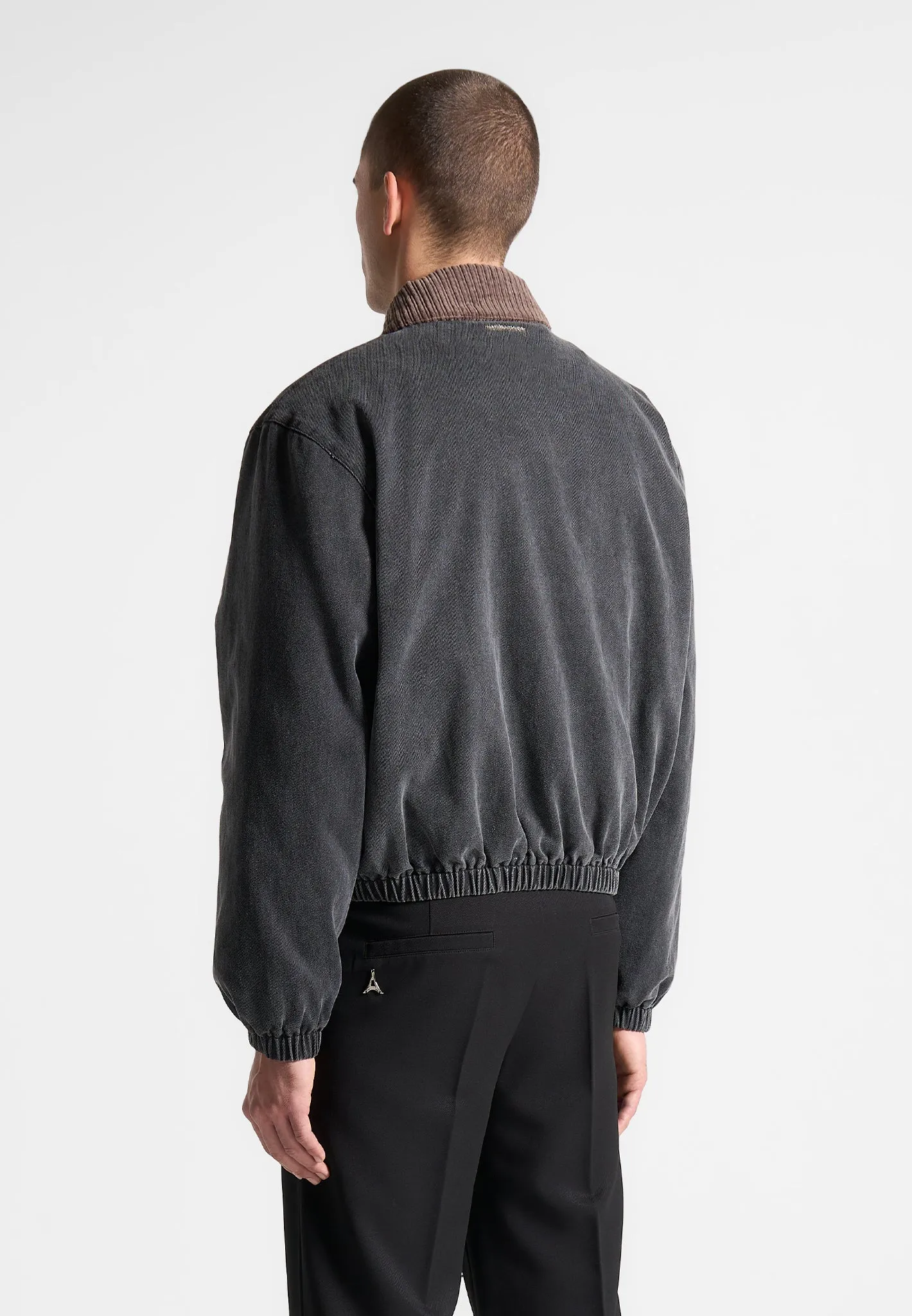 Denim Padded Cropped Bomber Jacket - Washed Grey sold by Maniere De Voir product image thumbnail 4