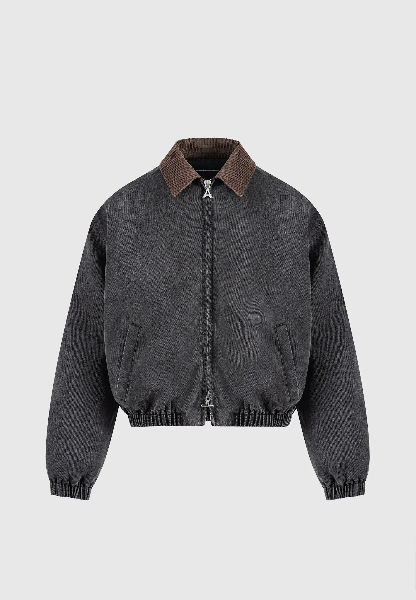 Denim Padded Cropped Bomber Jacket - Washed Grey sold by Maniere De Voir product image thumbnail 2