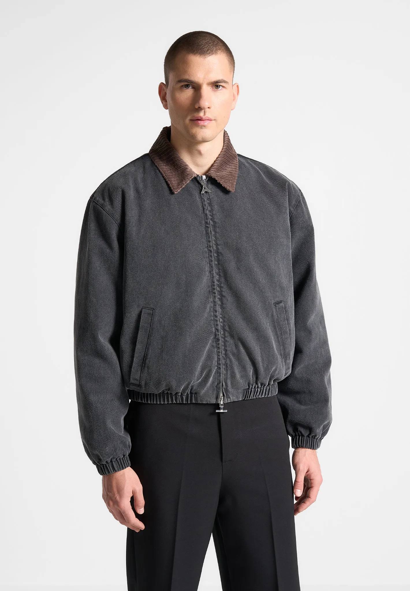 Denim Padded Cropped Bomber Jacket - Washed Grey sold by Maniere De Voir product image thumbnail 5