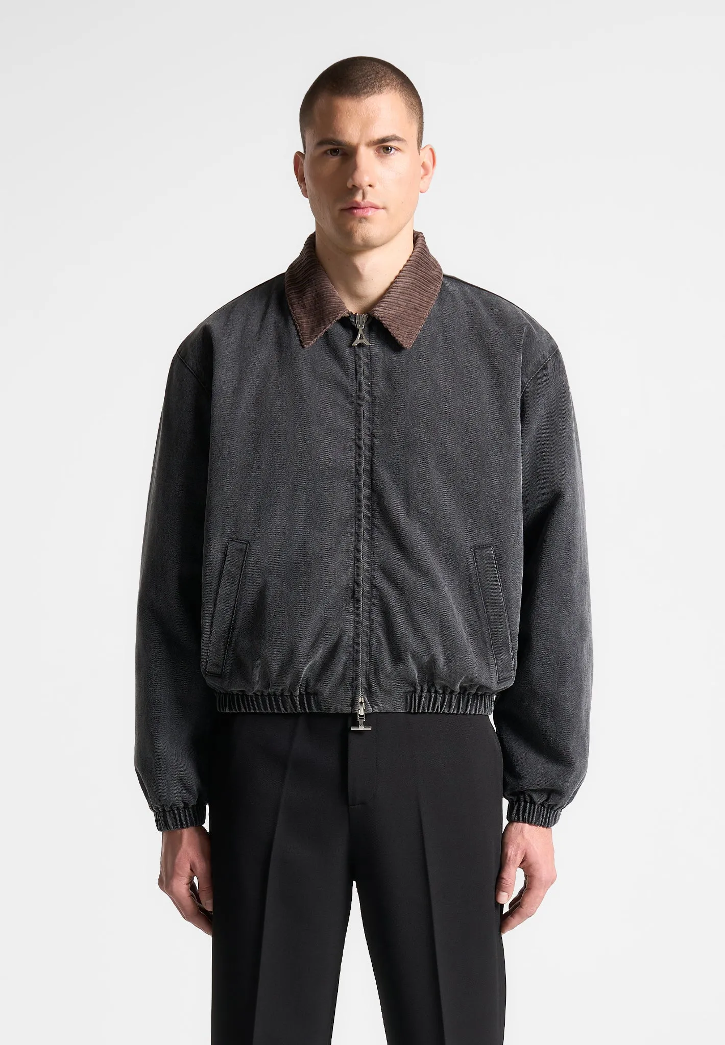 Denim Padded Cropped Bomber Jacket - Washed Grey sold by Maniere De Voir product image thumbnail 3