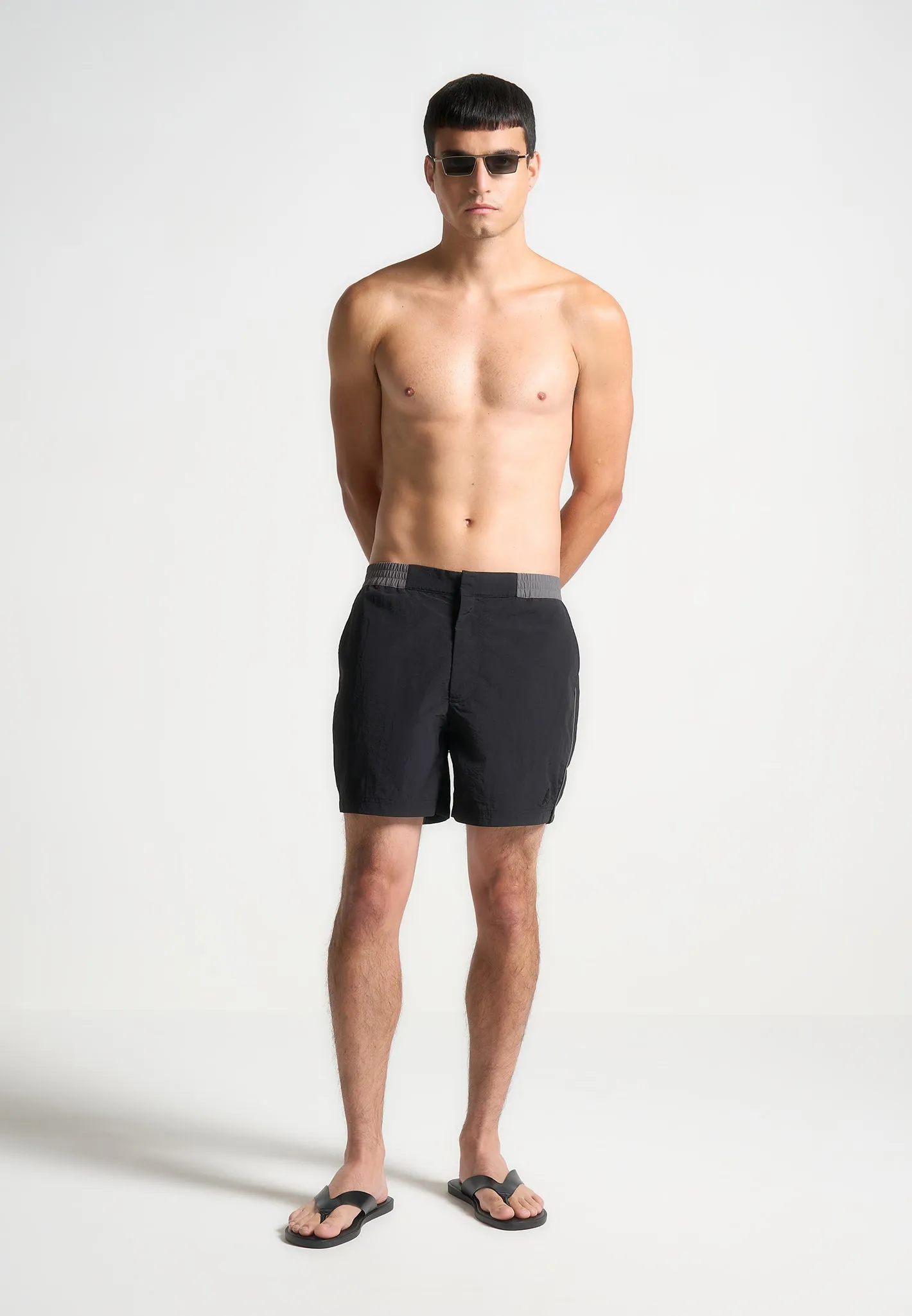 Contrast Waistband Swim Shorts - Black/Grey sold by Maniere De Voir