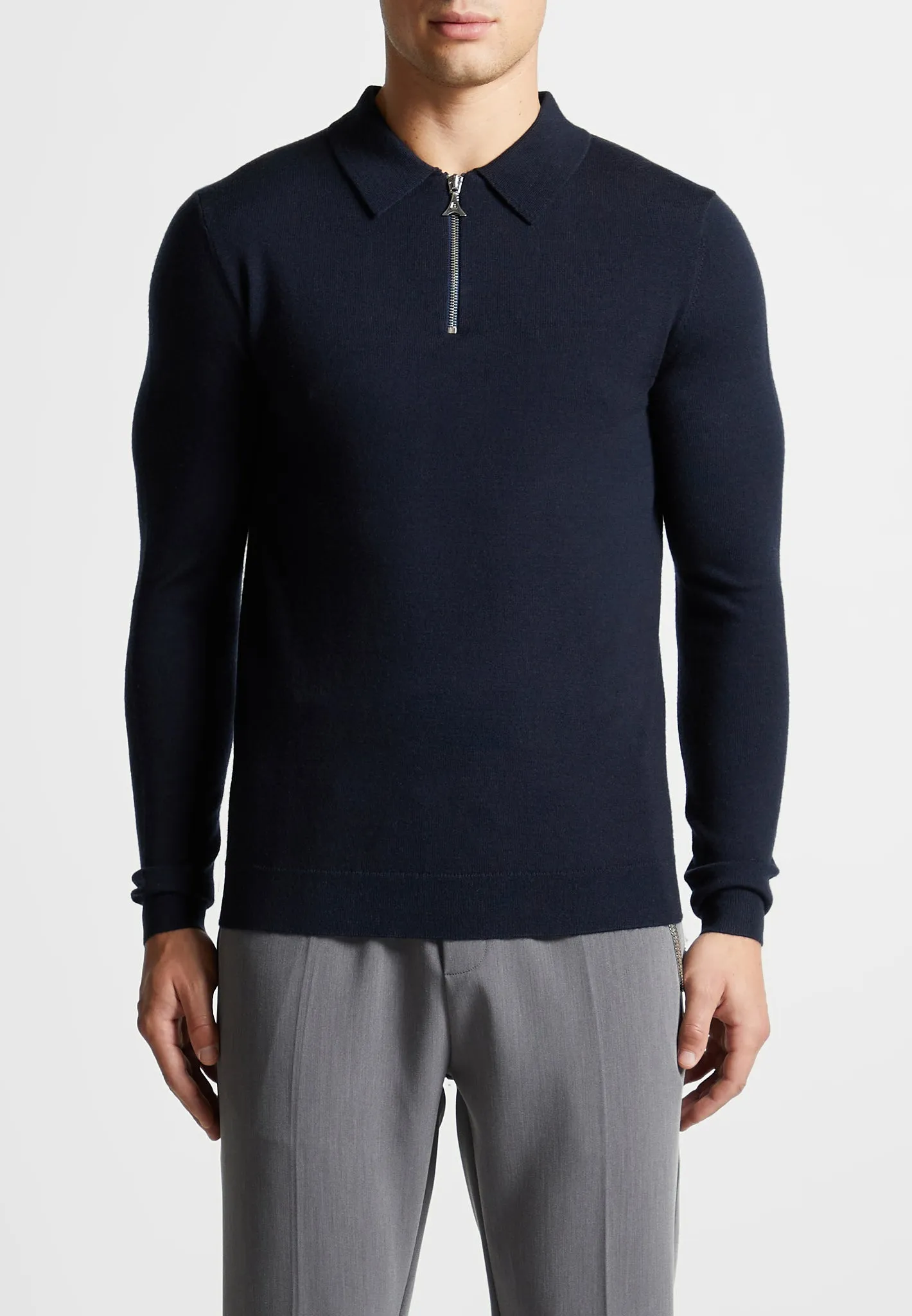 Merino Wool Long Sleeve Polo Top With Zip - Navy sold by Maniere De Voir product image thumbnail 4