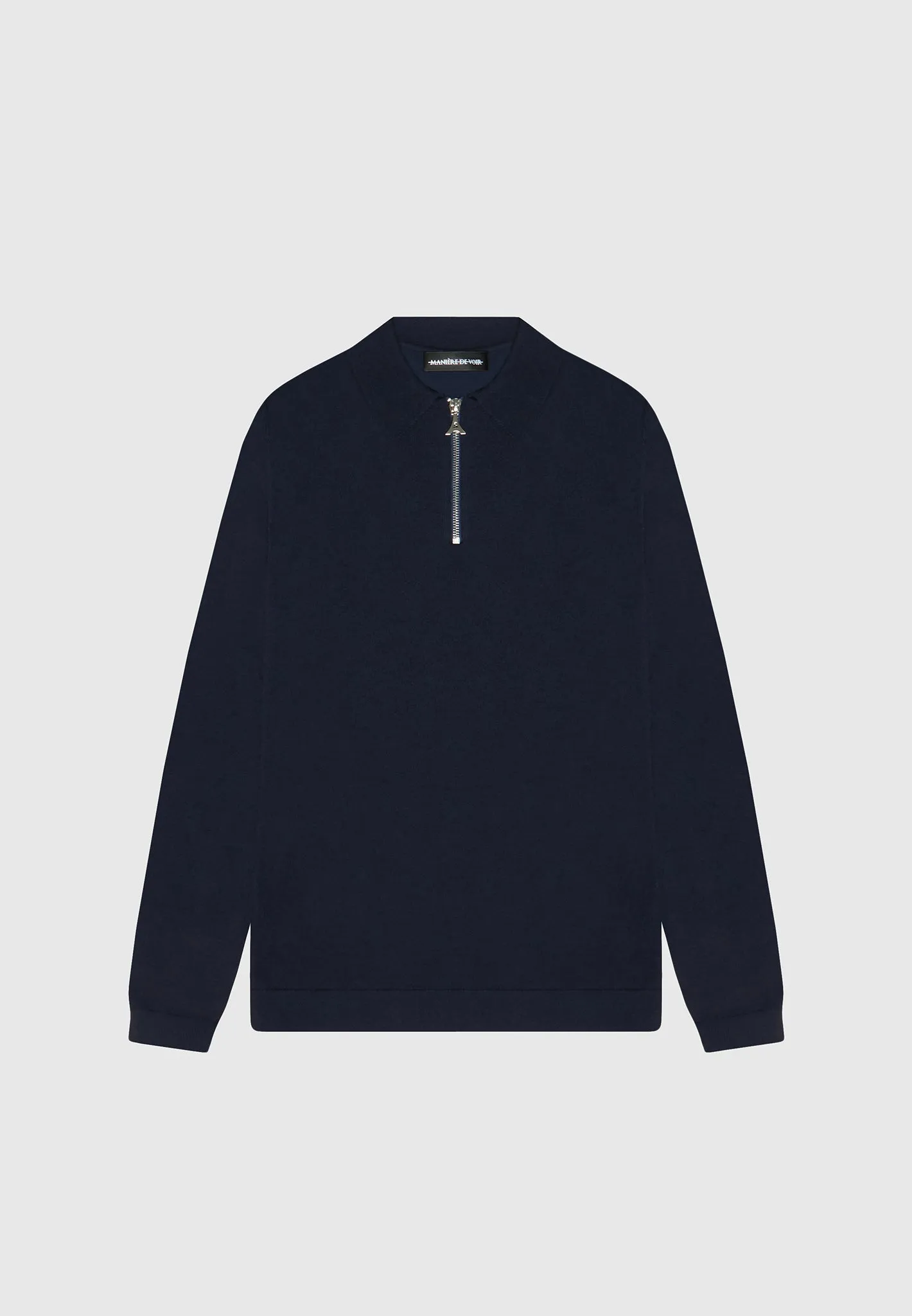 Merino Wool Long Sleeve Polo Top With Zip - Navy sold by Maniere De Voir product image thumbnail 2