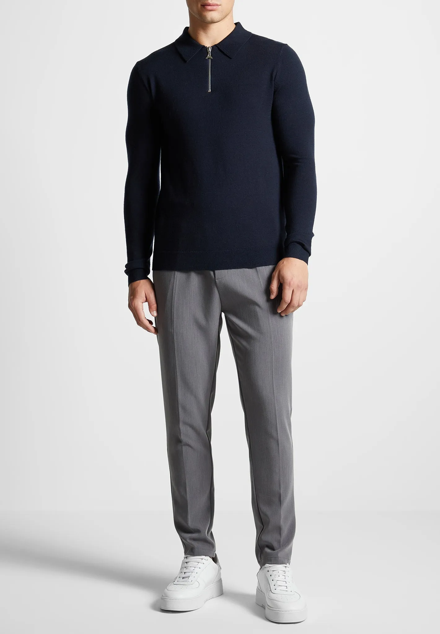 Merino Wool Long Sleeve Polo Top With Zip - Navy sold by Maniere De Voir product image thumbnail 3