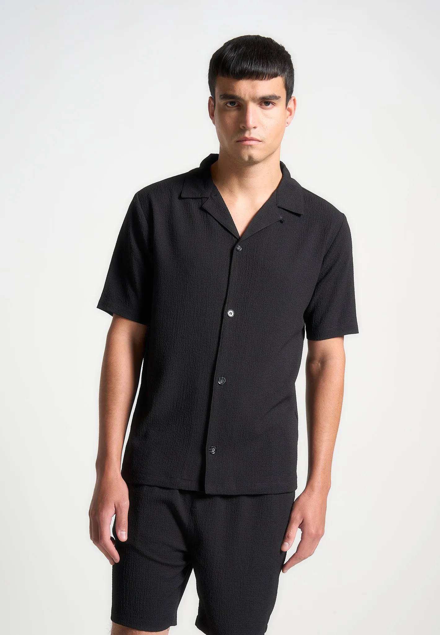 Seersucker Revere Shirt - Black sold by Maniere De Voir product image thumbnail 5