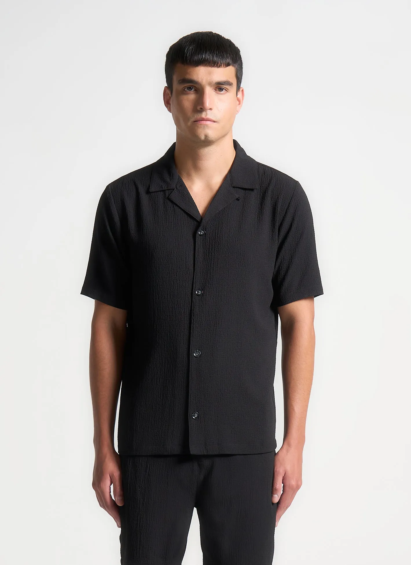 Seersucker Revere Shirt - Black sold by Maniere De Voir