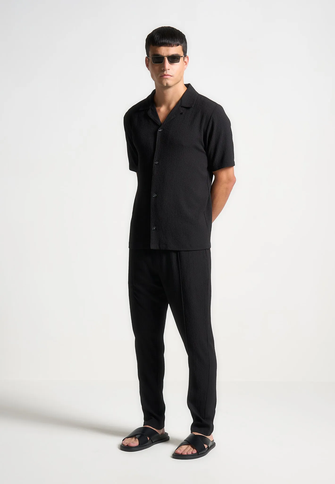 Seersucker Revere Shirt - Black sold by Maniere De Voir product image thumbnail 3