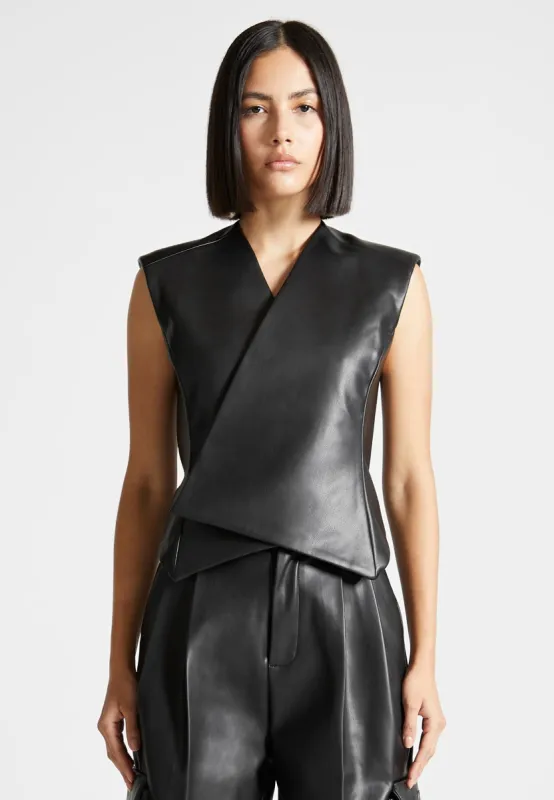 Laurence - Leather Wrap Waistcoat - Black sold by Maniere De Voir