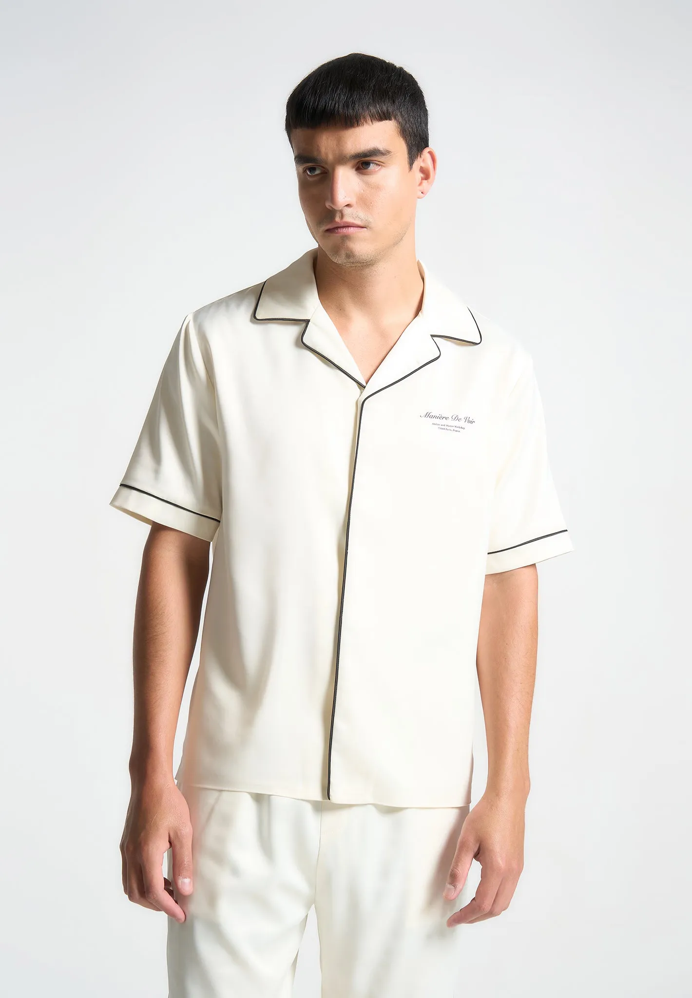 Satin Players Club Revere Shirt - Cream sold by Maniere De Voir product image thumbnail 5