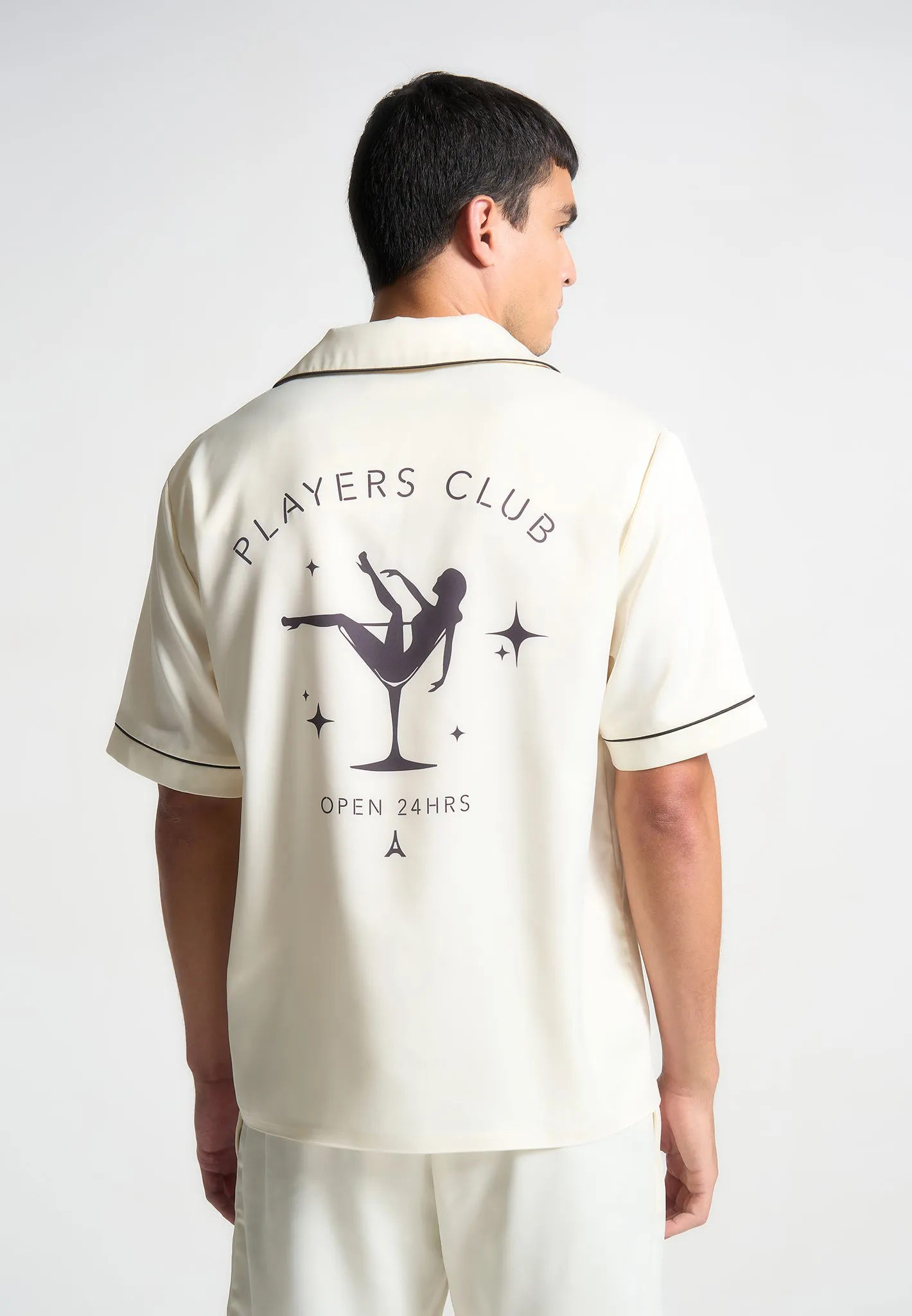 Satin Players Club Revere Shirt - Cream sold by Maniere De Voir
